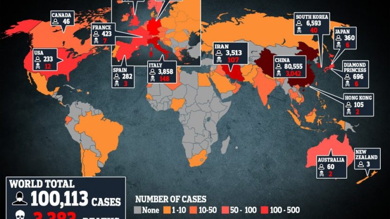 Le nombre de cas de coronavirus dépasse 100 000 avec 3 400 décès