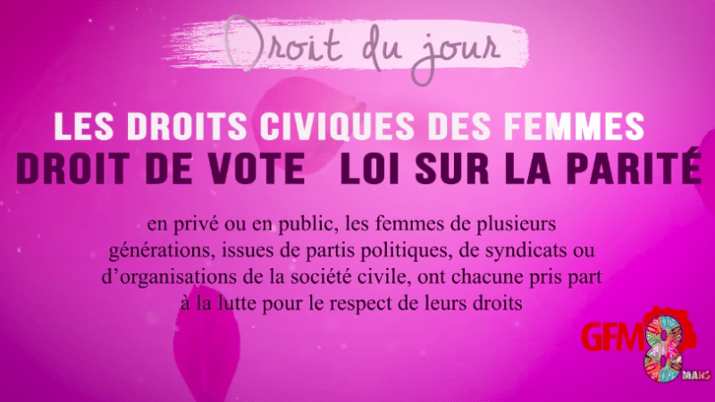 Les droits civiques des femmes : droit de vote, loi sur la parité