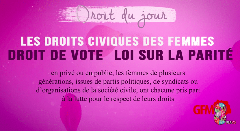 Les droits civiques des femmes : droit de vote, loi sur la parité