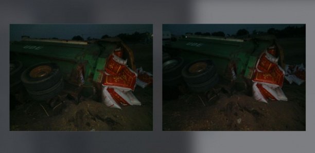 Aide alimentaire : Un camion se renverse avec une cargaison de 400 sacs de riz[Photos]