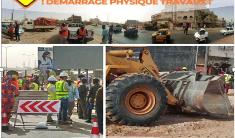 Avancement Physique des Travaux du BRT : A Guédiawaye sur la Section 1 :  » Grande Mosquée – Croisement Bethio Thioune »