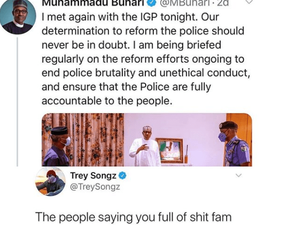 « Les gens disent que vous êtes plein de merde »: Après Wizkid, Trey Songz tacle le président Buhari