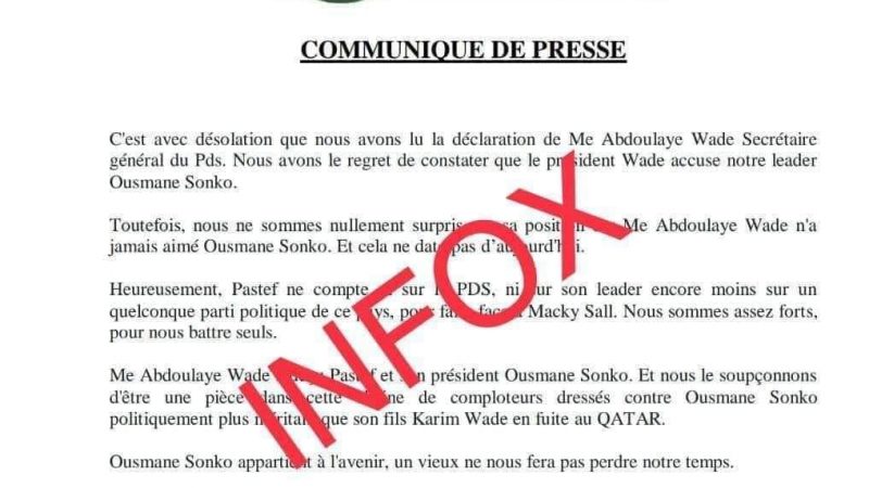 Urgent-Sortie de Wade:Un faux communiqué de Pastef circule(Document)