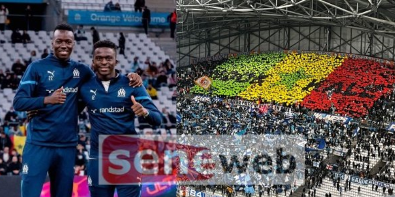 OM : Le tifo géant du Vélodrome pour célébrer Pape Gueye et Bamba Dieng