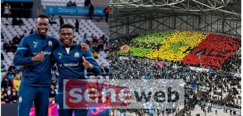 OM : Le tifo géant du Vélodrome pour célébrer Pape Gueye et Bamba Dieng