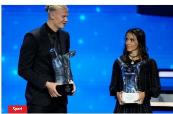 Erling Haaland et Aitana Bonmati sacrés joueur et joueuse UEFA de l’année